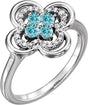 Platinum Round Natural Blue Zircon Clover Ring