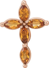 14K Gold Marquise Natural Citrine Cross Necklace or Pendant - Rose Gold