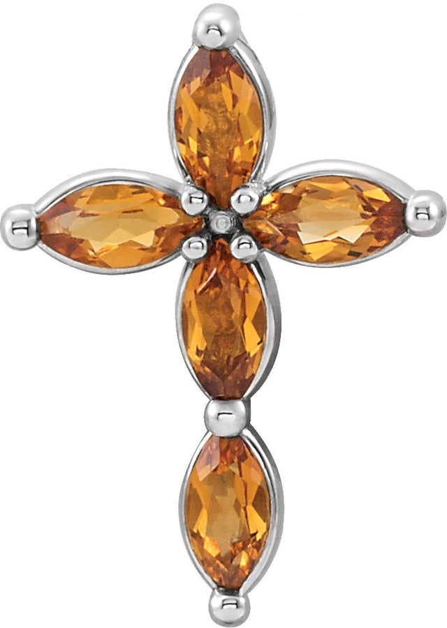 Platinum Marquise Natural Citrine Cross Necklace or Pendant