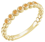 14K Gold Round Natural Citrine Stackable Bead Ring - Yellow Gold