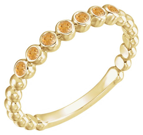 14K Gold Round Natural Citrine Stackable Bead Ring - Yellow Gold