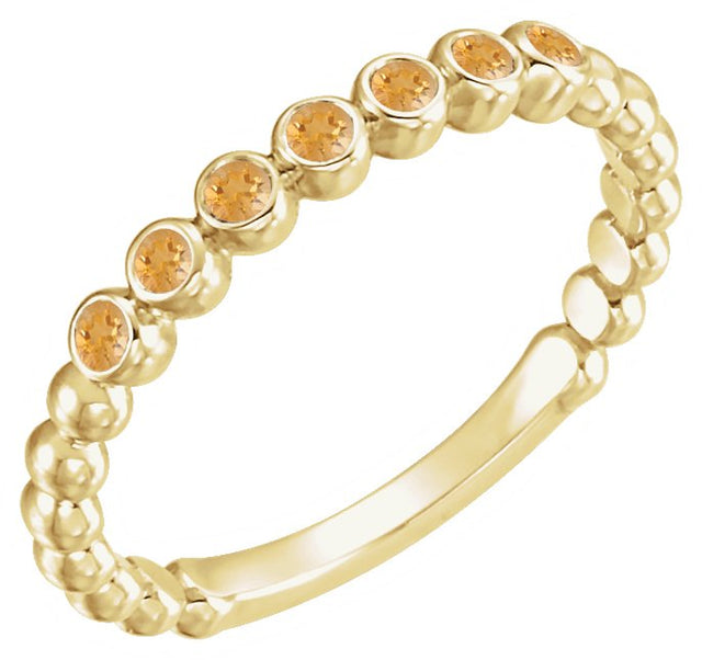 14K Gold Round Natural Citrine Stackable Bead Ring - Yellow Gold