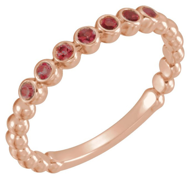 14K Gold Round Natural Mozambique Garnet Stackable Bead Ring - Rose Gold