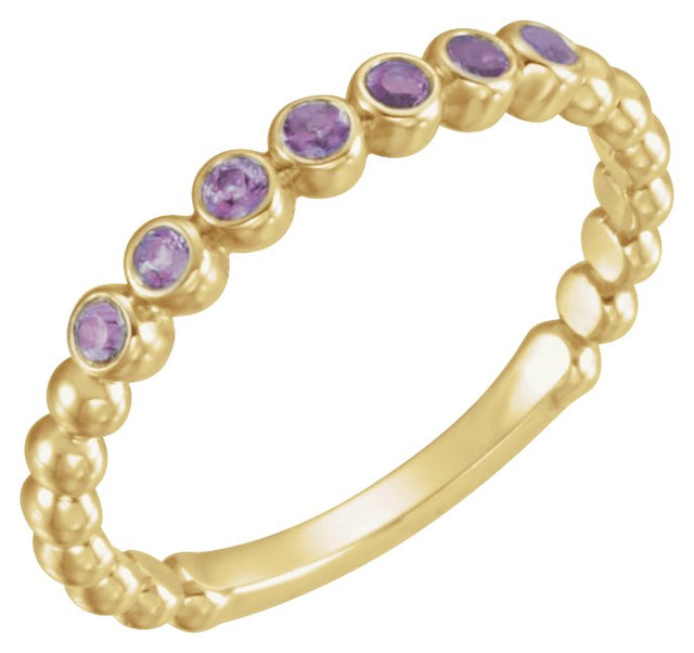 14K Gold Round Natural Alexandrite Stackable Bead Ring - Yellow Gold - view 2