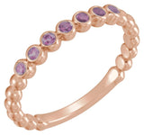 14K Gold Round Natural Alexandrite Stackable Bead Ring - Rose Gold