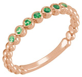 14K Gold Round Lab-Grown Emerald Stackable Bead Ring - Rose Gold