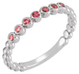 Platinum Round Natural Mozambique Garnet Stackable Bead Ring