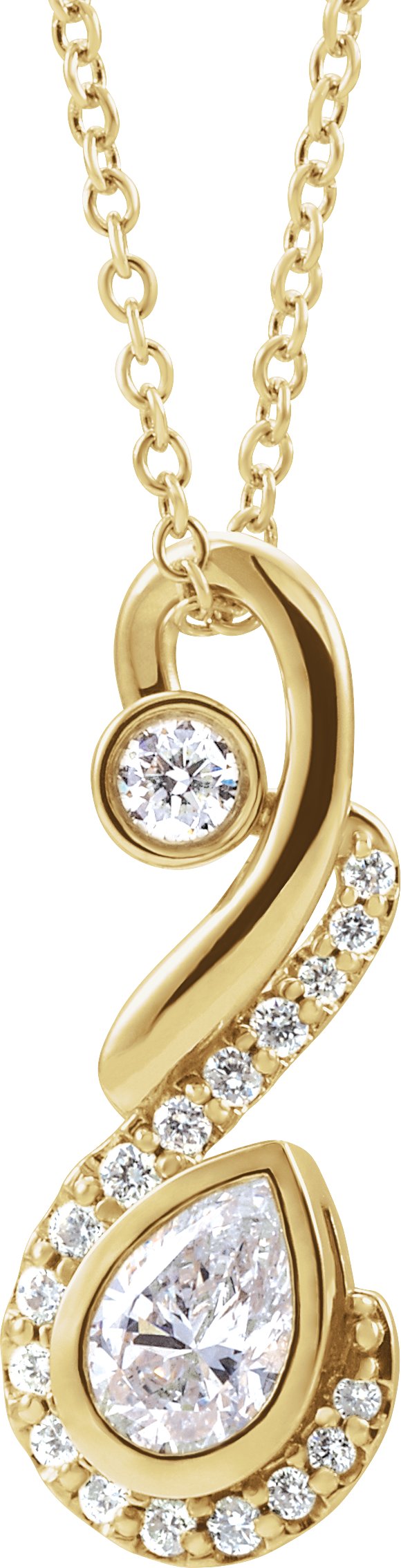 14K Gold Pear Natural Diamond Freeform Necklace or Pendant - Yellow Gold