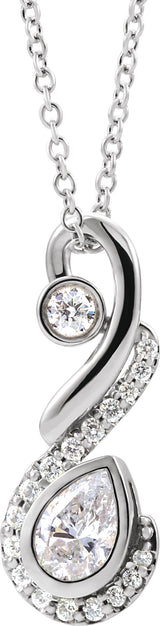 14K Gold Pear Natural Diamond Freeform Necklace or Pendant - White Gold