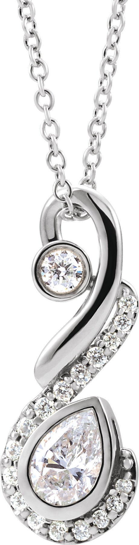 14K Gold Pear Natural Diamond Freeform Necklace or Pendant - White Gold