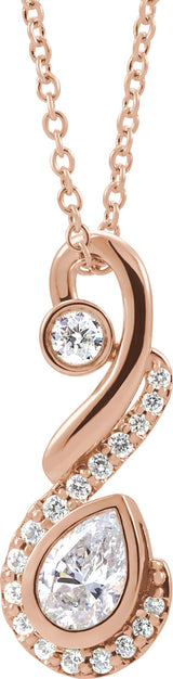 14K Gold Pear Natural Diamond Freeform Necklace or Pendant - Rose Gold