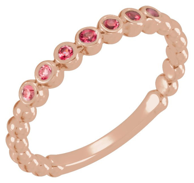 14K Gold Round Lab-Grown Ruby Stackable Bead Ring - Rose Gold