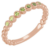 14K Gold Round Natural Peridot Stackable Bead Ring - Rose Gold