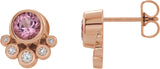 14K Gold Round Natural Pink Tourmaline Accented Bezel-Set Earrings - Rose Gold