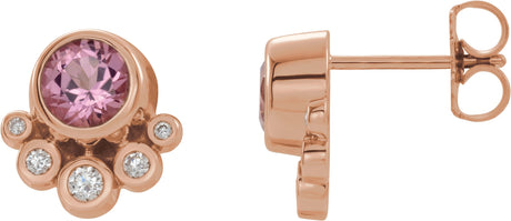 14K Gold Round Natural Pink Tourmaline Accented Bezel-Set Earrings - Rose Gold
