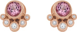 14K Gold Round Natural Pink Tourmaline Accented Bezel-Set Earrings - Rose Gold - view 2