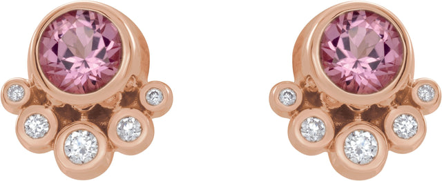 14K Gold Round Natural Pink Tourmaline Accented Bezel-Set Earrings - Rose Gold - view 2