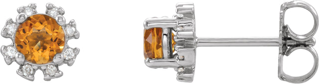 Platinum Natural Citrine Round 4-Prong Halo-Style Earrings