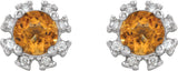 Platinum Natural Citrine Round 4-Prong Halo-Style Earrings - view 2