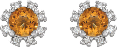 Platinum Natural Citrine Round 4-Prong Halo-Style Earrings - view 2