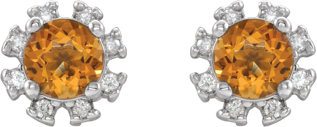 Platinum Natural Citrine Round 4-Prong Halo-Style Earrings - view 2