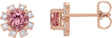 14K Gold Natural Pink Tourmaline Round 4-Prong Halo-Style Earrings - Rose Gold