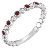 14K Gold Round Natural Mozambique Garnet Stackable Bead Ring – 1.75mm Stones - White Gold
