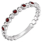 14K Gold Round Natural Mozambique Garnet Stackable Bead Ring – 1.75mm Stones - White Gold