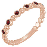 14K Gold Round Natural Mozambique Garnet Stackable Bead Ring – 1.75mm Stones - Rose Gold