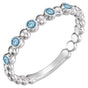 14K Gold Round Natural Aquamarine Stackable Bead Ring – 1.75mm Stones - White Gold