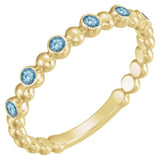 14K Gold Round Natural Aquamarine Stackable Bead Ring – 1.75mm Stones - Yellow Gold