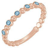 14K Gold Round Natural Aquamarine Stackable Bead Ring – 1.75mm Stones - Rose Gold