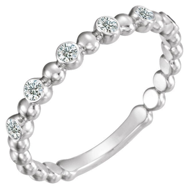 14K Gold Round Natural Diamond Stackable Bead Ring – 1.7mm Stones - White Gold