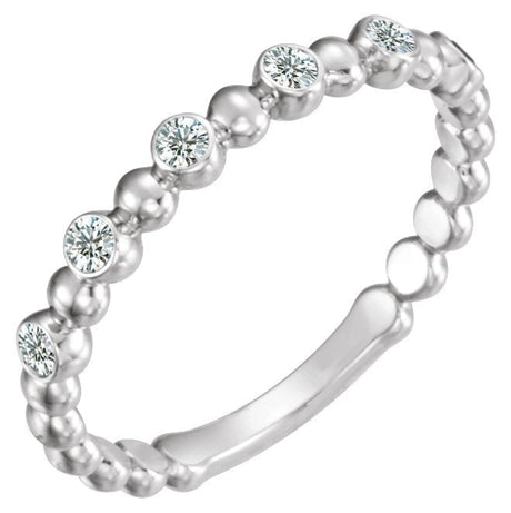 Platinum Round Natural Diamond Stackable Bead Ring – 1.7mm Stones