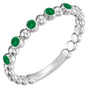 14K Gold Round Lab-Grown Emerald Stackable Bead Ring – 1.75mm Stones - White Gold