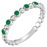 Platinum Round Natural Emerald Stackable Bead Ring – 1.75mm Stones