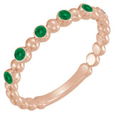 14K Gold Round Lab-Grown Emerald Stackable Bead Ring – 1.75mm Stones - Rose Gold