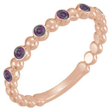 14K Gold Round Natural Alexandrite Stackable Bead Ring – 1.75mm Stones - Rose Gold