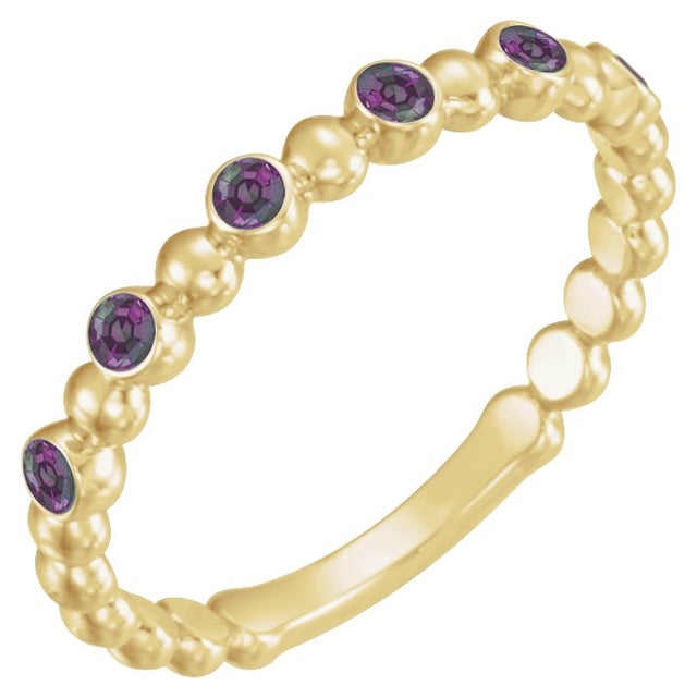 14K Gold Round Natural Alexandrite Stackable Bead Ring – 1.75mm Stones - Yellow Gold