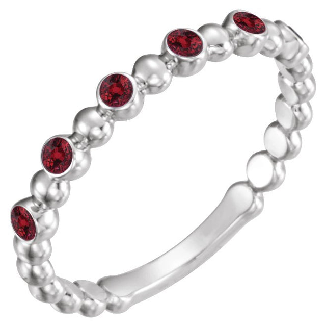 14K Gold Round Lab-Grown Ruby Stackable Bead Ring – 1.75mm Stones - White Gold
