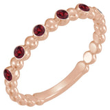 14K Gold Round Lab-Grown Ruby Stackable Bead Ring – 1.75mm Stones - Rose Gold