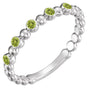 Platinum Round Natural Peridot Stackable Bead Ring – 1.75mm Stones