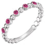 14K Gold Round Natural Pink Tourmaline Stackable Bead Ring – 1.75mm Stones - White Gold