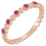 14K Gold Round Natural Pink Tourmaline Stackable Bead Ring – 1.75mm Stones - Rose Gold