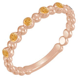 14K Gold Round Natural Citrine Stackable Bead Ring – 1.75mm Stones - Rose Gold
