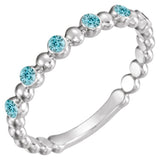 Platinum Round Natural Blue Zircon Stackable Bead Ring – 1.75mm Stones