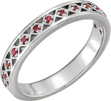 14K Gold Round Natural Mozambique Garnet Stackable Ring - White Gold