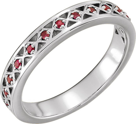 14K Gold Round Natural Mozambique Garnet Stackable Ring - White Gold