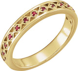 14K Gold Round Natural Mozambique Garnet Stackable Ring - Yellow Gold