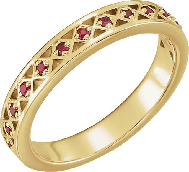 14K Gold Round Natural Mozambique Garnet Stackable Ring - Yellow Gold